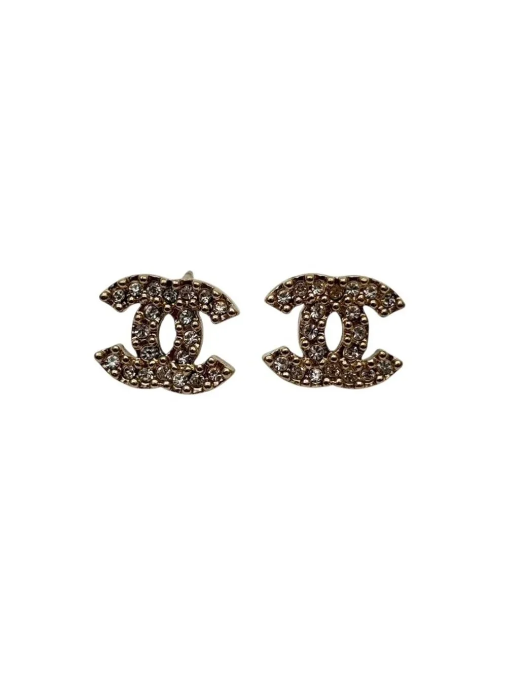 Chanel CC Logo Rhinestone Earrings 02 Gold